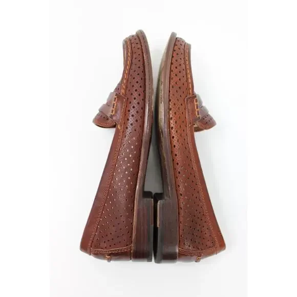 Women’s Frye Penny Loafers Dalia Brown Leather Perforated Shoes Flat Preppy 8 M - Picture 7 of 12